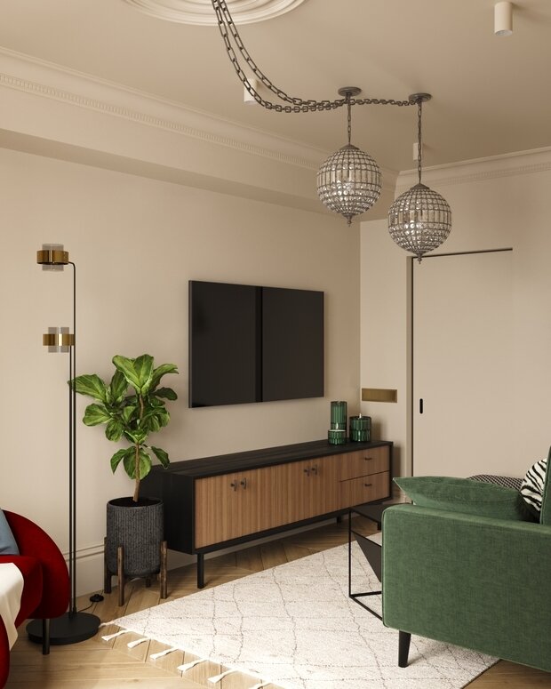 Фотография: Гостиная в стиле Современный, Эклектика, Квартира, Проект дня, Монолитный дом, 2 комнаты, 40-60 метров, Илона Рафикова – фото на INMYROOM