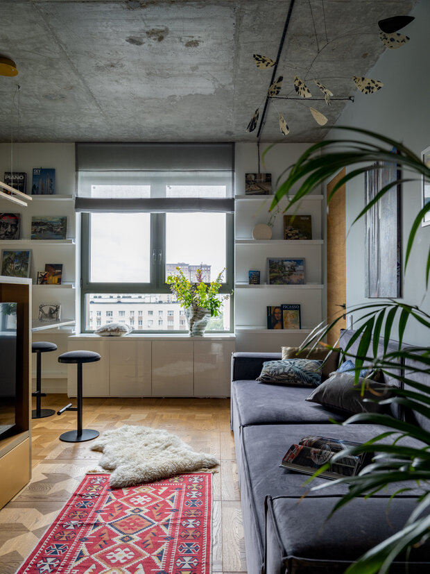 Фотография: Гостиная в стиле Лофт, Современный, Эклектика, Квартира, Проект недели, Москва, 3 комнаты, 40-60 метров, Екатерина Щедрина – фото на INMYROOM