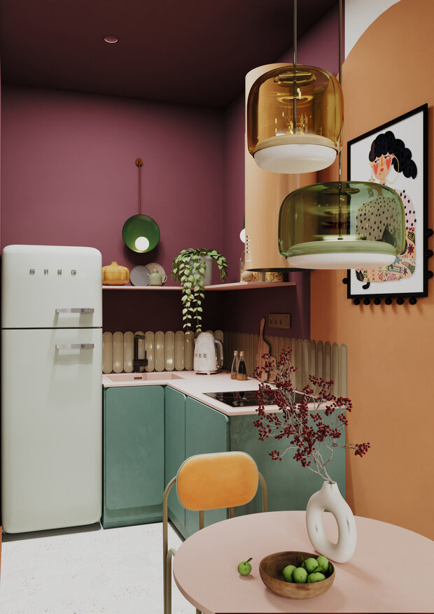 Фотография: Кухня и столовая в стиле Современный, Эклектика, Малогабаритная квартира, Квартира, Проект дня, Москва, Монолитный дом, 2 комнаты, до 40 метров, terracotta.buro, Илона Рафикова – фото на INMYROOM