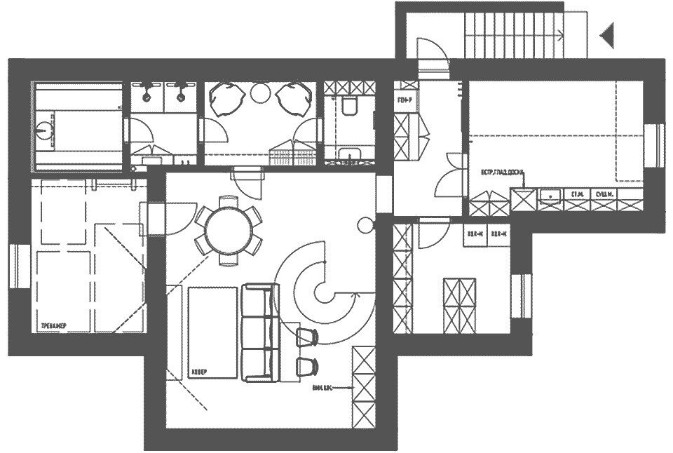 План цокольного этажа с расстановкой мебели План цокольного этажа с расстановкой мебели