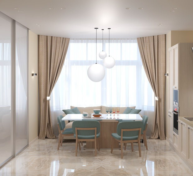 Визуализация интерьера кухни и столовой в современном стиле