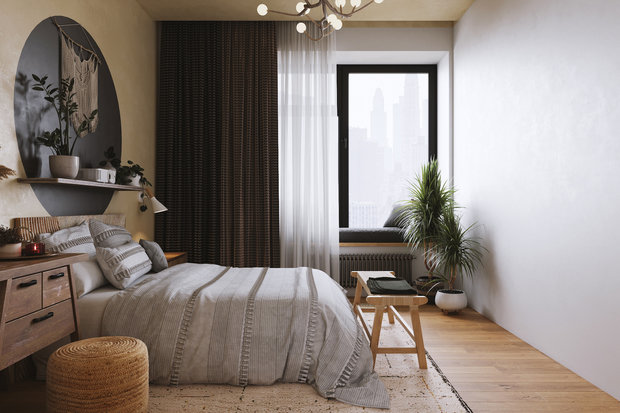 Фотография: Спальня в стиле Современный, Восточный, Эклектика, Квартира, Проект недели, Москва, Эко, 3 комнаты, 60-90 метров, Дарья Фидоренко – фото на INMYROOM