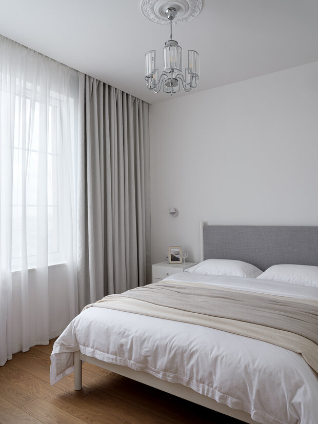 Фотография: Спальня в стиле Скандинавский, Современный, Минимализм, Квартира, Проект дня, Москва, 3 комнаты, 60-90 метров, Анна Мальцева, скандинавский с элементами минимализма – фото на INMYROOM