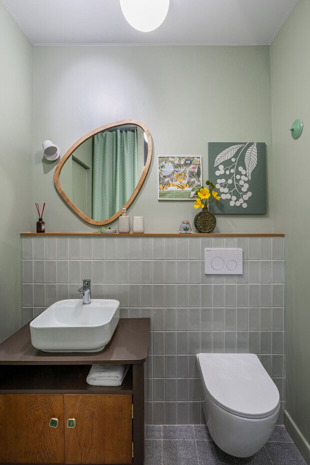 Фотография: Ванная в стиле Современный, Малогабаритная квартира, Квартира, Студия, Проект дня, Татьяна Иванова, до 40 метров, Ярославль, современный с элементами ретро, фото интерьера, дизайн интерьера фото – фото на INMYROOM