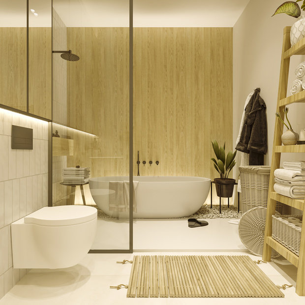 Фотография: Ванная в стиле Скандинавский, Минимализм, Квартира, Белый, Проект недели, Бежевый, 3 комнаты, Более 90 метров, ПРЕМИЯ INMYROOM, Валентина Лабодина – фото на INMYROOM