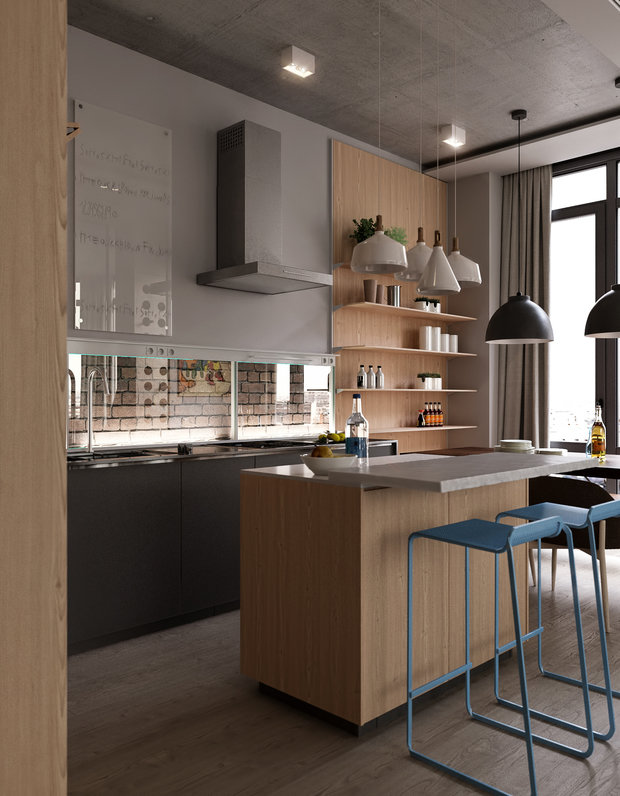 Фотография: Кухня и столовая в стиле Лофт, Квартира, Минимализм, Проект недели, Киев, 3 комнаты, Более 90 метров, buro 4, ЖК sherwood – фото на INMYROOM