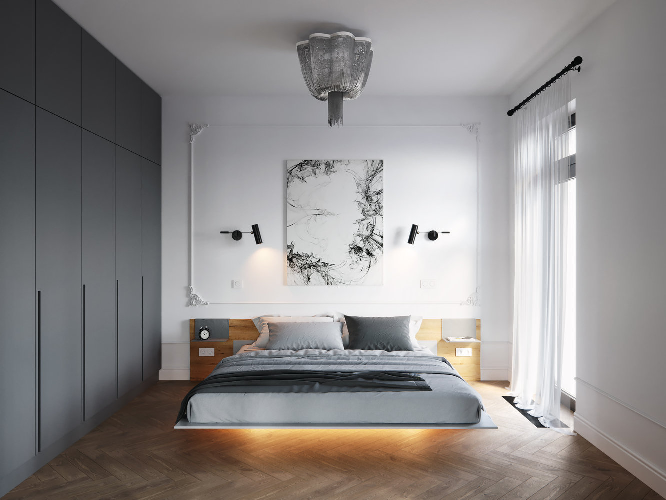 Фотография: Спальня в стиле Минимализм, Лофт, Эклектика, Квартира, Проект дня, Черный, Подмосковье, дерево в интерьере, инженерная доска, черный потолок в интерьере, 2 комнаты, 60-90 метров, Монолитно-кирпичный, Анна Сухая, коттеджный поселок Западная Долина – фото на INMYROOM Фотография: Спальня в стиле Минимализм, Лофт, Эклектика, Квартира, Проект дня, Черный, Подмосковье, дерево в интерьере, инженерная доска, черный потолок в интерьере, 2 комнаты, 60-90 метров, Монолитно-кирпичный, Анна Сухая, коттеджный поселок Западная Долина – фото на INMYROOM