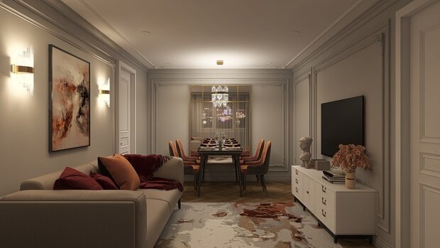 Фото из портфолио Гостиная-столовая неоклассика – фотографии дизайна интерьеров на INMYROOM