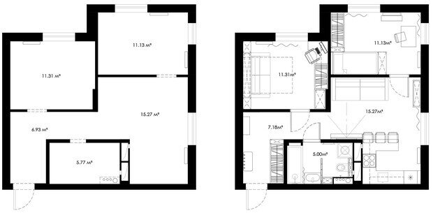 Фотография: Планировки в стиле , Квартира, Проект дня, Минск, Монолитный дом, 3 комнаты, 40-60 метров, современный с элементами минимализма и скандинавского стиля, фото интерьера, дизайн интерьера фото, Виталий Савко – фото на INMYROOM