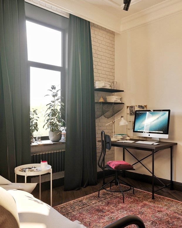 Фотография: Кабинет в стиле Лофт, Эклектика, Квартира, Проект дня, Москва, Сталинка, 3 комнаты, 40-60 метров, 60-90 метров, IN MY BOX, Анна Показаньева – фото на INMYROOM