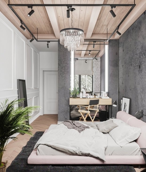 Фотография: Спальня в стиле Лофт, Эклектика, Квартира, Проект недели, Москва, 3 комнаты, 60-90 метров, Анна Показаньева – фото на INMYROOM