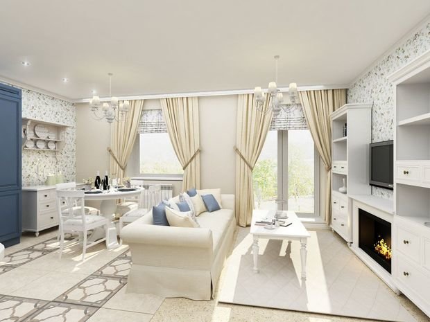 Фото из портфолио Кухня-гостиная. 2-к квартира в ж/к АСТРА – фотографии дизайна интерьеров на INMYROOM