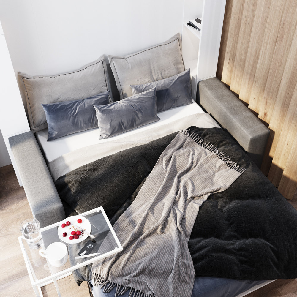 Фотография: Спальня в стиле Минимализм, Современный, Квартира, Студия, Белый, Проект недели, Серый, Голубой, до 40 метров, ПРЕМИЯ INMYROOM, Олеся Еранцева – фото на INMYROOM Фотография: Спальня в стиле Минимализм, Современный, Квартира, Студия, Белый, Проект недели, Серый, Голубой, до 40 метров, ПРЕМИЯ INMYROOM, Олеся Еранцева – фото на INMYROOM