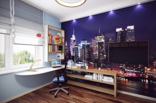 Фотография: Офис в стиле Современный, Квартира, Цвет в интерьере, Дома и квартиры, Белый, Красный, Серый – фото на INMYROOM
