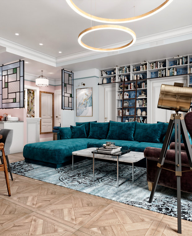 Фотография: Гостиная в стиле Эклектика, Классический, Современный, Квартира, Проект недели, Москва, Татьяна Безверхая, 4 и больше, Более 90 метров, Монолитно-кирпичный – фото на INMYROOM