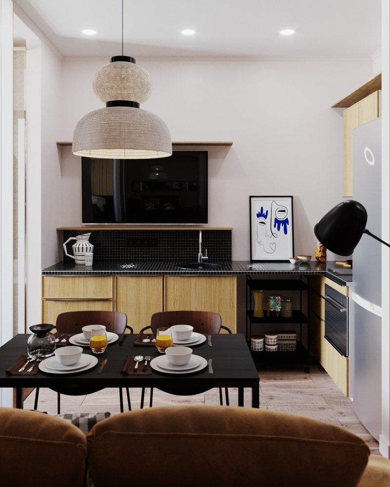 Фотография: Кухня и столовая в стиле Современный, Малогабаритная квартира, Квартира, Студия, Проект недели, Москва, Виктория Золина, Zi-Design Interiors, Монолитный дом, 1 комната, до 40 метров – фото на INMYROOM Фотография: Кухня и столовая в стиле Современный, Малогабаритная квартира, Квартира, Студия, Проект недели, Москва, Виктория Золина, Zi-Design Interiors, Монолитный дом, 1 комната, до 40 метров – фото на INMYROOM