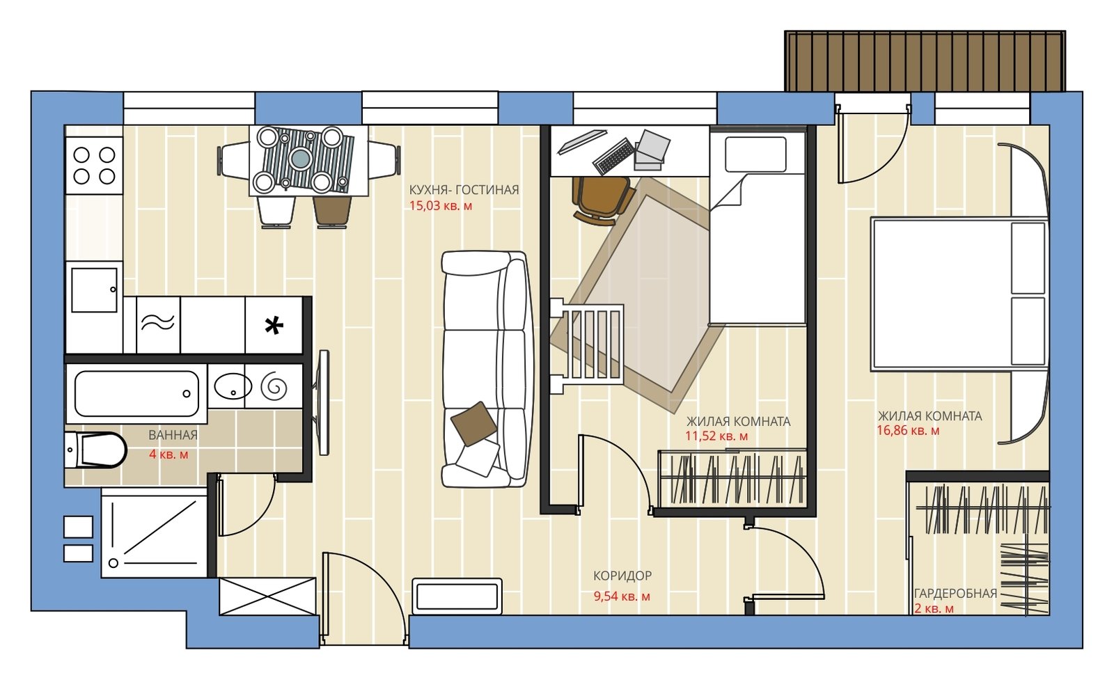 Фотография: Планировки в стиле , Перепланировка, Анастасия Киселева, Максим Джураев, Панельный дом, 3 комнаты, 40-60 метров, 1-515/9м – фото на INMYROOM