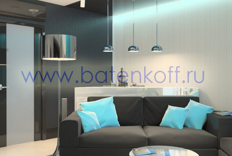 Дизайн проект гостиной в современном стиле от дизайн студии Батенькофф 
