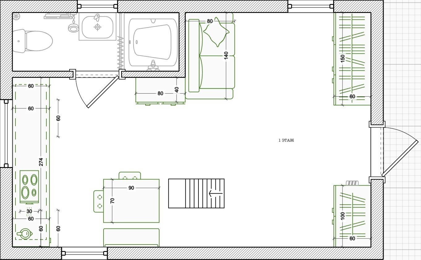 Фотография: Планировки в стиле , Дом, Проект дня, Дача, Эко, Дом и дача, Краснодар, 2 комнаты, до 40 метров, Джапанди, Uncle Dixon, Эмилия Пасечная, Денис Пасечный – фото на INMYROOM