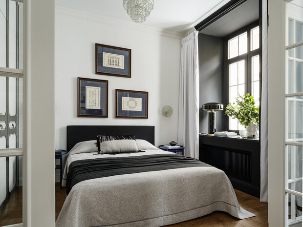 Фотография: Спальня в стиле Скандинавский, Эклектика, Винтажный, Классический, Малогабаритная квартира, Квартира, Проект дня, Москва, 1 комната, до 40 метров, Ольга Петрова-Подольская – фото на INMYROOM