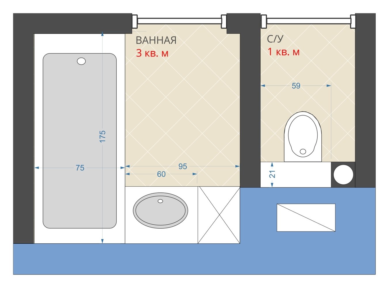 Фотография: Планировки в стиле , Ванная, Перепланировка, Анастасия Киселева, Максим Джураев, Хрущевка, ГМС-1, 1605 – фото на INMYROOM Фотография: Планировки в стиле , Ванная, Перепланировка, Анастасия Киселева, Максим Джураев, Хрущевка, ГМС-1, 1605 – фото на INMYROOM