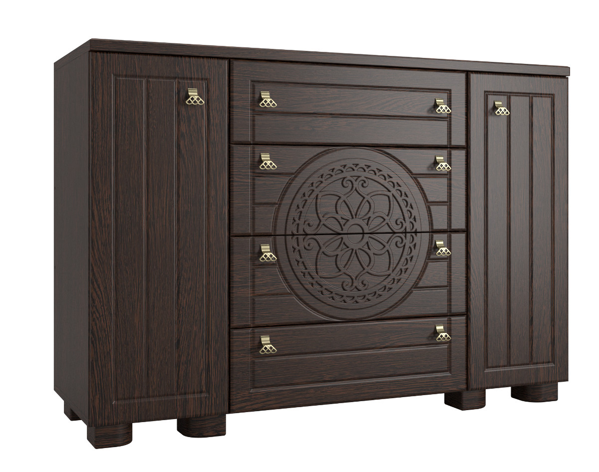 Комод Монблан темно-коричневого цвета с дверцами и ящиками