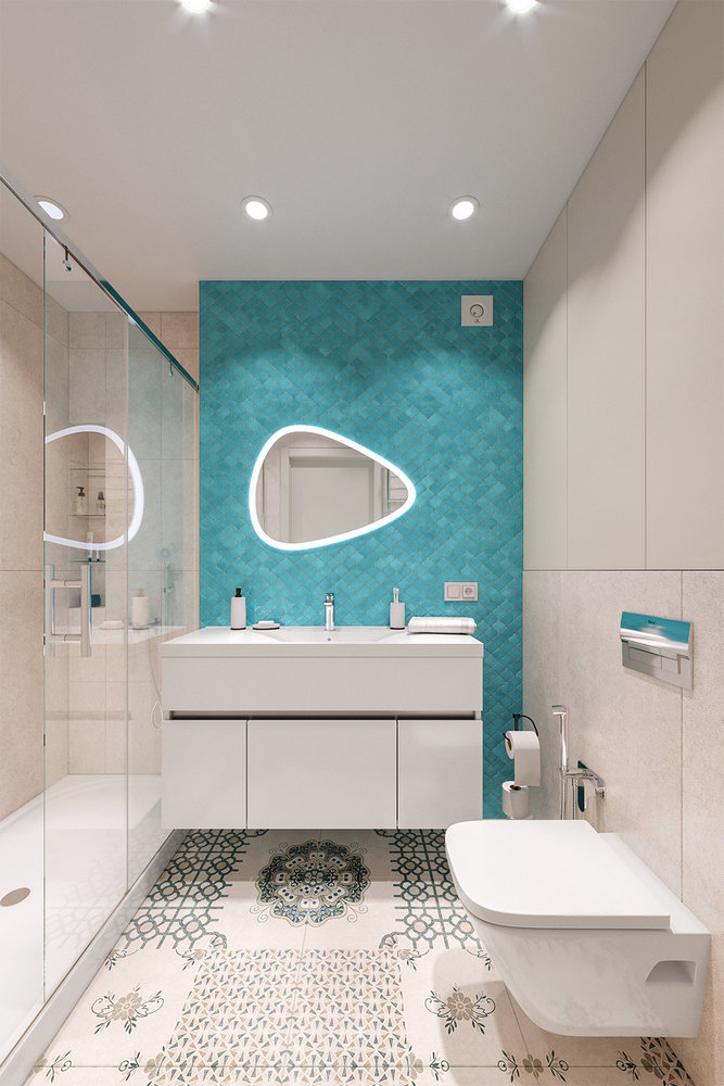 Фотография: Ванная в стиле Современный, Кухня и столовая, Гостиная, Спальня, Квартира, Проект недели, Бежевый, Голубой, 4 и больше, 60-90 метров, ПРЕМИЯ INMYROOM – фото на INMYROOM Фотография: Ванная в стиле Современный, Кухня и столовая, Гостиная, Спальня, Квартира, Проект недели, Бежевый, Голубой, 4 и больше, 60-90 метров, ПРЕМИЯ INMYROOM – фото на INMYROOM