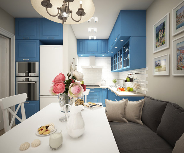 Фотография: Кухня и столовая в стиле Прованс и Кантри, Современный, Квартира, Проект недели, Московская область, Балашиха, новостройка, Монолитный дом, El Trento Design & Interior, 2 комнаты, 40-60 метров – фото на INMYROOM
