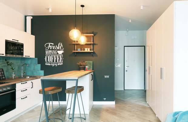 Фотография: Кухня и столовая в стиле Лофт, Малогабаритная квартира, Квартира, Студия, Москва, Монолитный дом, до 40 метров, #каксэкономить, Марина Антоненкова – фото на INMYROOM