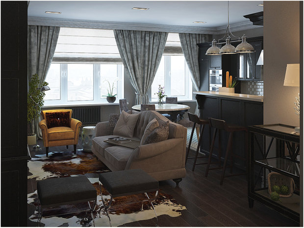 Фотография: Гостиная в стиле Прованс и Кантри, Скандинавский, Квартира, Цвет в интерьере, Дома и квартиры, Проект недели, Серый – фото на INMYROOM