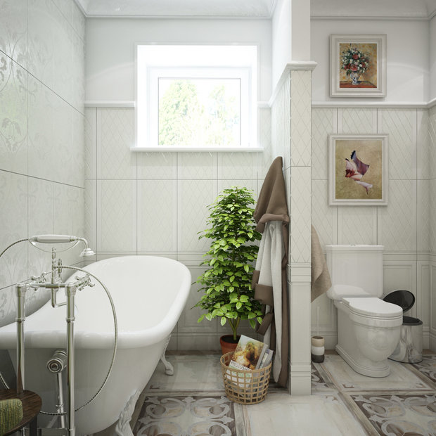 Фотография: Ванная в стиле Классический, Современный, Прованс и Кантри, Дом, Россия, Декор, Мебель и свет, Белый, Бежевый, Серый, Коричневый, Дом и дача, Павел Алексеев, Казань, dom-iz-brusa – фото на INMYROOM