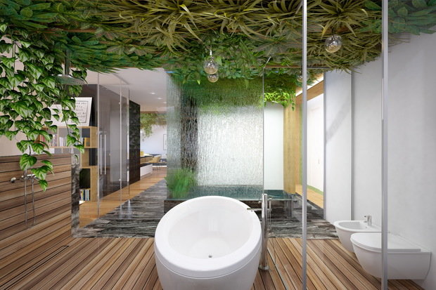 Фотография: Ванная в стиле Эко, Эклектика, Квартира, Россия, Планировки, Белый, Проект недели, Зеленый, Бежевый, Коричневый, Санкт-Петербург, растения в интерьере, Тотьяна Шевченко, Светлана Гаврилова, экостиль в интерьере, eco-friendly интерьер, квартира в экостиле, фитоблоки в интерьере, живые растения в интерьере – фото на INMYROOM
