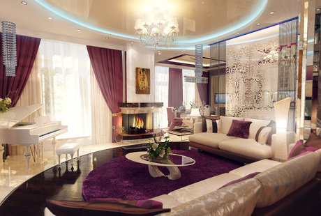 Сиреневая гостиная в стиле модерн