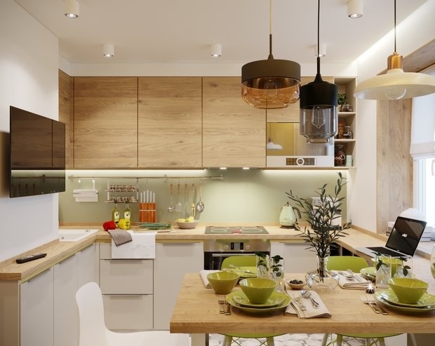 Фотография: Кухня и столовая в стиле Эко, Современный, Квартира, Проект недели, Москва, Панельный дом, 3 комнаты, 60-90 метров, Владислав Седов, LINES – фото на INMYROOM