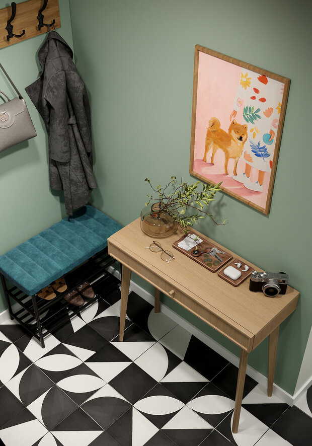 Фотография: Прихожая в стиле Современный, Скандинавский, Проект дня, Москва, Ирина Собыленская, Хрущевка, Кирпичный дом, 2 комнаты, до 40 метров, современный с элементами лофта и эко – фото на INMYROOM