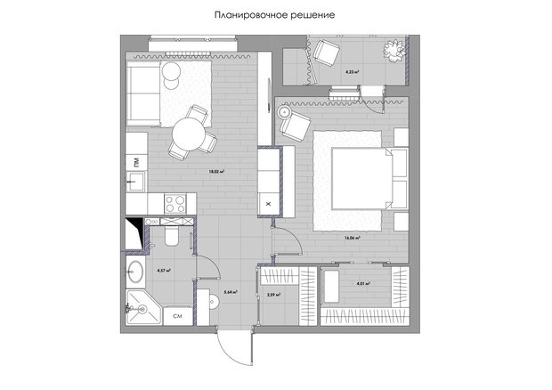 Фотография: Планировки в стиле , Современный, Квартира, Проект недели, Санкт-Петербург, 2 комнаты, 40-60 метров, Анастасия Шумова – фото на INMYROOM