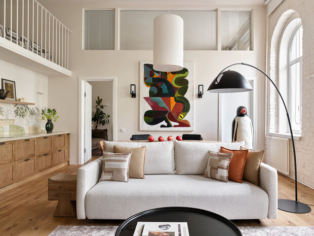 Фотография: Гостиная в стиле Скандинавский, Современный, Эклектика, Квартира, Проект дня, Санкт-Петербург, Кирпичный дом, 1 комната, Николай Банников, эклектика с элементами эко и современного стиля, Алена Дорофеева – фото на INMYROOM