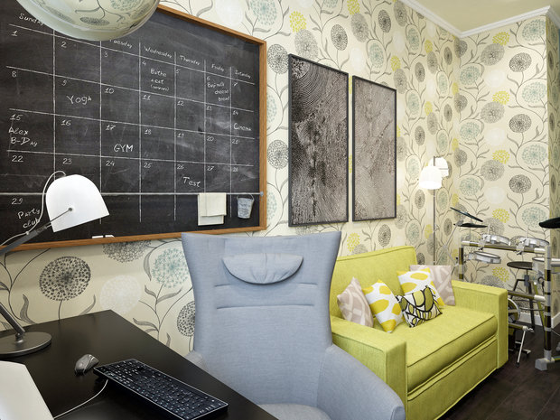 Фотография: Кабинет в стиле Современный, Эклектика, Квартира, Проект недели, ИКЕА, двушка, Benjamin Moore, Московская область, Little Greenе, Татьяна Безверхая, мебель из ИКЕА – фото на INMYROOM