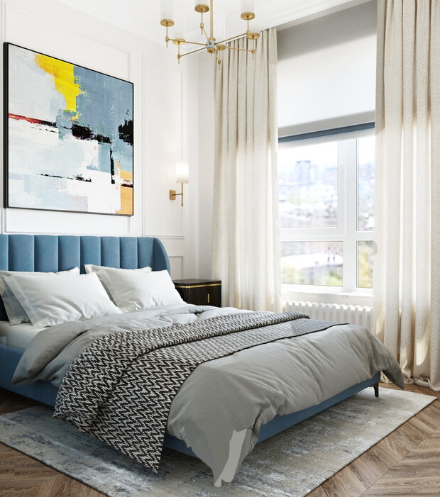 Фотография: Спальня в стиле Классический, Современный, Эклектика, Квартира, Проект недели, Голубой, 1 комната, до 40 метров, энциклопедия_интерьер, Вера Шеверденок – фото на INMYROOM