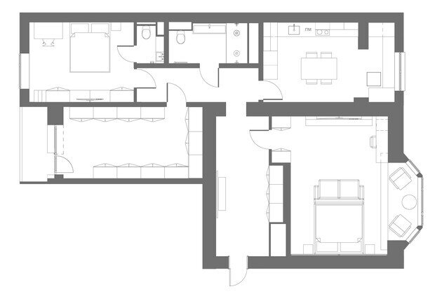 Фотография: Планировки в стиле , Современный, Квартира, Проект дня, Москва, Кирпичный дом, 3 комнаты, Более 90 метров, Патриаршие пруды – фото на INMYROOM