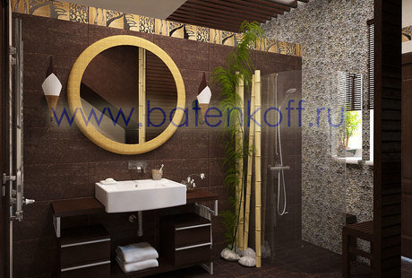 Дизайн проект туалета в этническом стиле в коттедже в п Сысерть