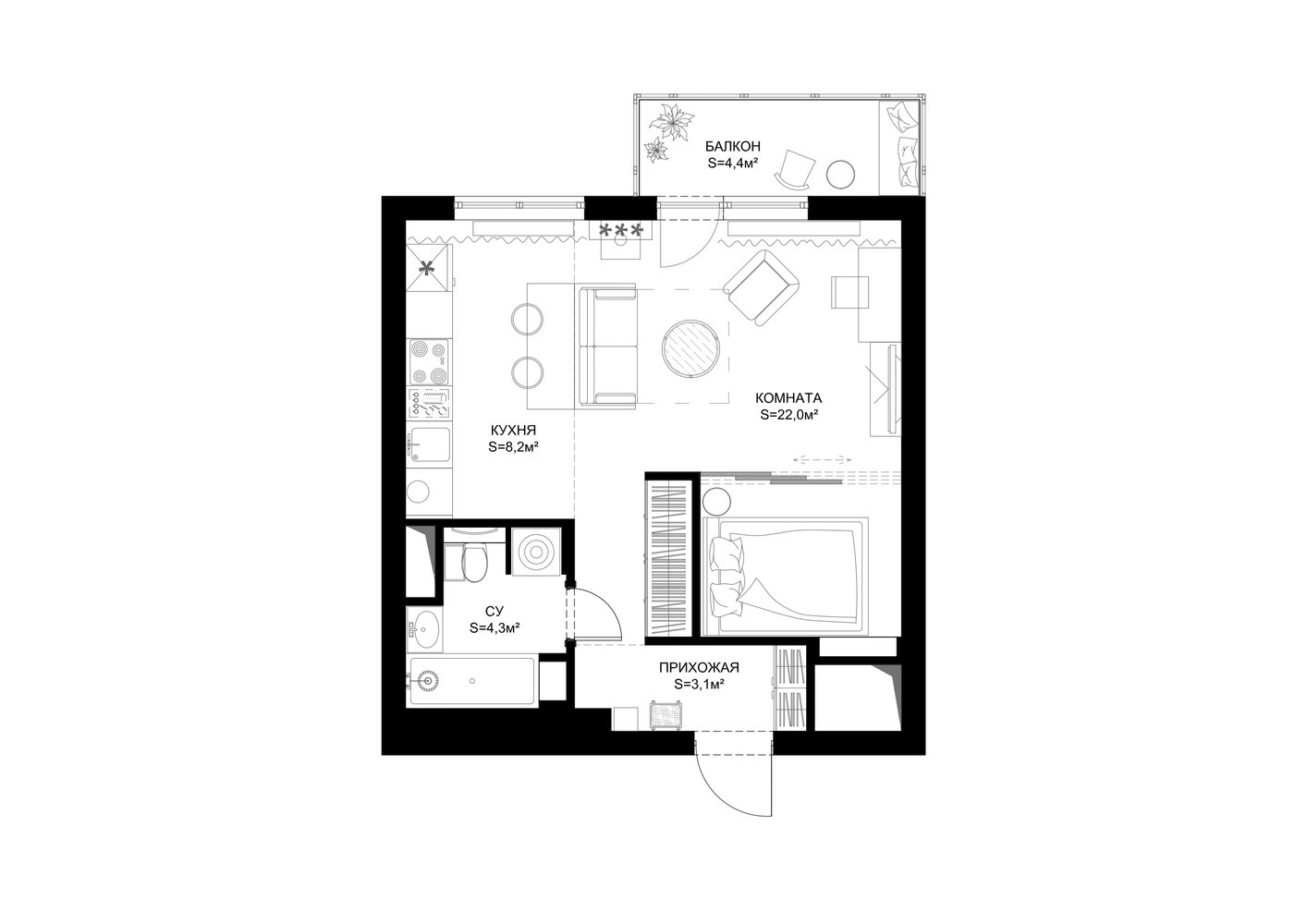 Фотография: Планировки в стиле , Современный, Малогабаритная квартира, Квартира, Студия, Проект недели, Красногорск, до 40 метров, Ольга Бойцова – фото на INMYROOM Фотография: Планировки в стиле , Современный, Малогабаритная квартира, Квартира, Студия, Проект недели, Красногорск, до 40 метров, Ольга Бойцова – фото на INMYROOM