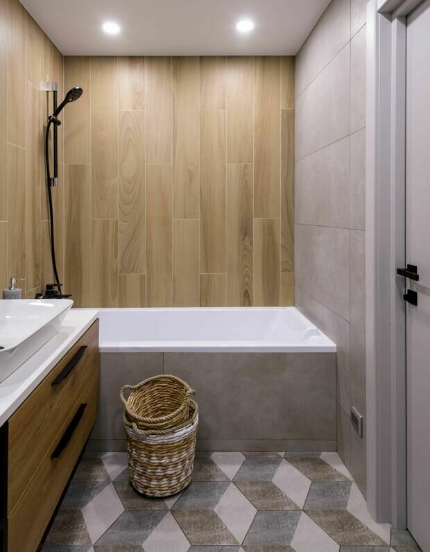 Фотография: Ванная в стиле Современный, Квартира, Проект дня, Новосибирск, Кирпичный дом, 2 комнаты, 40-60 метров, Ирина Кутенкова, Александр Кутенков – фото на INMYROOM