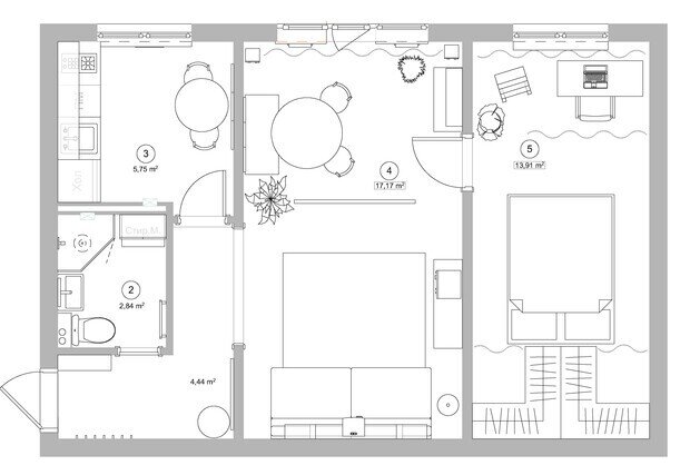 Фотография: Планировки в стиле , Современный, Эклектика, Малогабаритная квартира, Квартира, Проект дня, Беларусь, Минск, Хрущевка, Кирпичный дом, 2 комнаты, 40-60 метров, Эльвира Мисюро – фото на INMYROOM