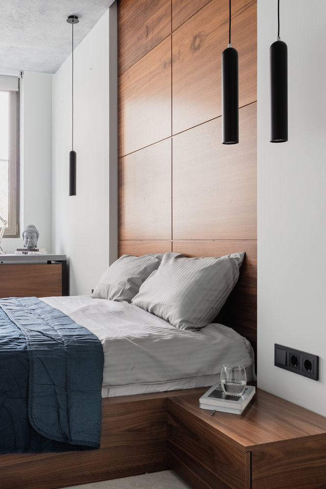 Фотография: Спальня в стиле Минимализм, Хай-тек, Квартира, Проект недели, Серый, Санкт-Петербург, Монолитный дом, 2 комнаты, 40-60 метров, Анастасия Сафьяненко, KIDZ Design – фото на INMYROOM