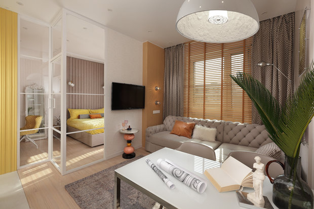 Фотография: Гостиная в стиле Эклектика, Современный, Малогабаритная квартира, Квартира, Проект недели, Москва, 1 комната, до 40 метров, Своя атмосфера – фото на INMYROOM