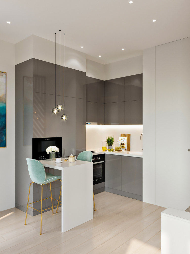 Фотография: Кухня и столовая в стиле Минимализм, Современный, Квартира, Студия, Проект недели, Москва, до 40 метров, Монолитно-кирпичный, LVM BURO – фото на INMYROOM