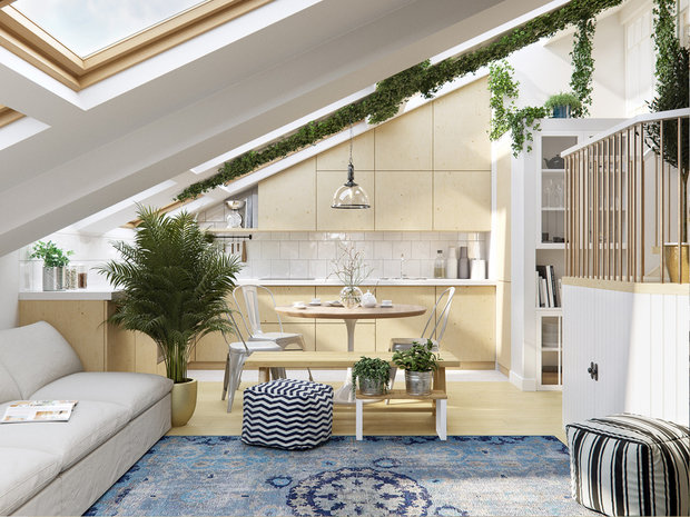 Фотография: Кухня и столовая в стиле Эко, Гид, квартира в мансарде, Geometrium, интерьер мансарды, Маргарита Рассказова, Ольга Солнышкова, Виктория Лазарева, Ирина Райхер – фото на INMYROOM