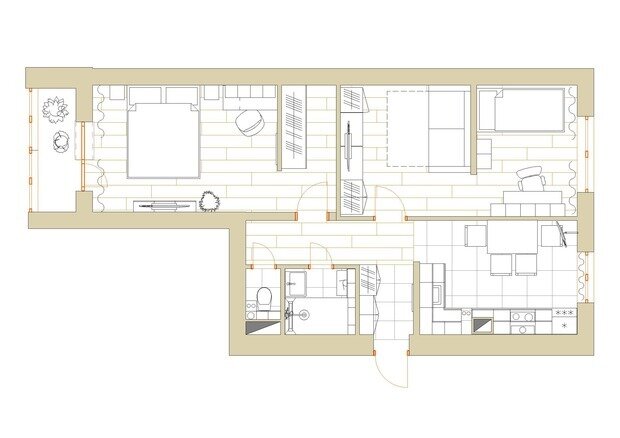 Фотография: Планировки в стиле , Скандинавский, Современный, Квартира, Проект недели, Санкт-Петербург, Кирпичный дом, 2 комнаты, 40-60 метров, Ольга Воденеева – фото на INMYROOM