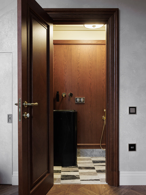 Фотография: Ванная в стиле Классический, Современный, Эклектика, Квартира, Проект дня, Санкт-Петербург, Кирпичный дом, 4 и больше, Более 90 метров, Эксклюзивные проекты, современный с элементами классики и роскоши, Елена Куртина, Жанна Тульнова – фото на INMYROOM